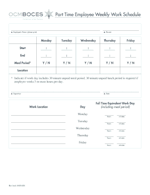 Part Time Employee Weekly Work Schedule