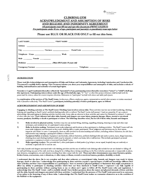 Climbing Gym Waiver and Release Form