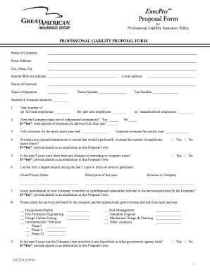 Professional Liability Insurance Proposal Form
