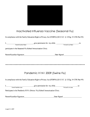 Seasonal Flu School Immunization Permission Form