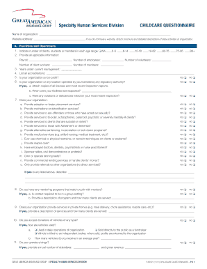 Specialty Human Services Childcare Questionnaire