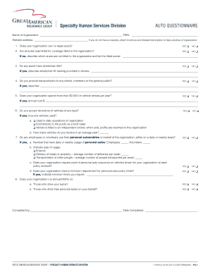 Specialty Human Services Auto Questionnaire