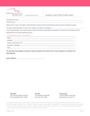 Surplus Lines Filing Confirmation