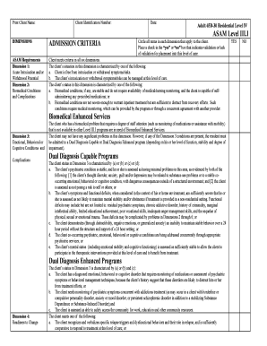 ASAM Level III.I Admission Criteria Form