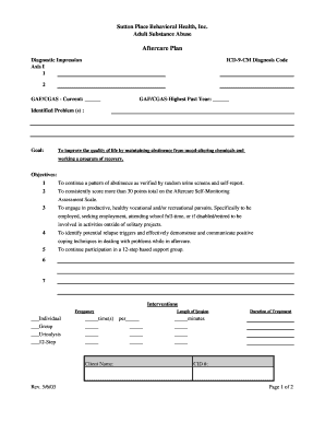 Adult Substance Abuse Aftercare Plan