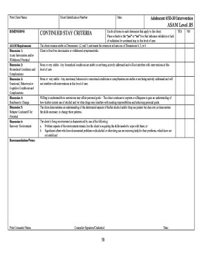 Adolescent ASAM Level 65D-30 Intervention Form