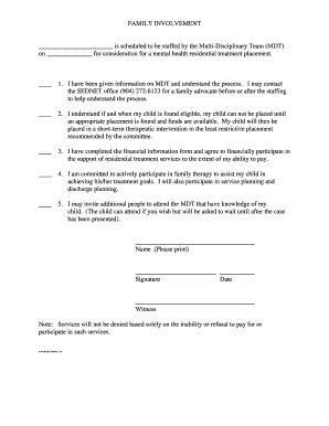 Family Involvement Letter for Residential Treatment