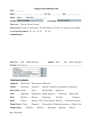 Progress Note Medication Visit Form