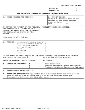 Commercial Umbrella Insurance Declarations
