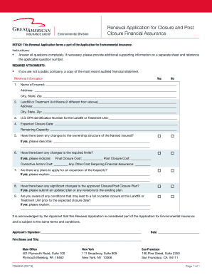 Renewal Application for Environmental Liability Insurance