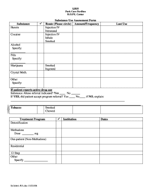 Substance Use and Safer Sex Assessment Form