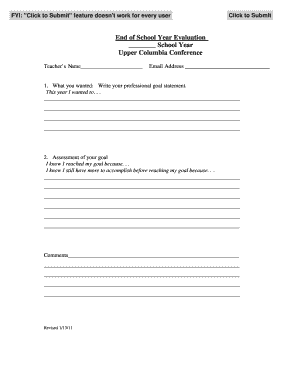 End of School Year Evaluation Form