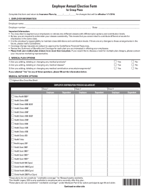Employer Annual Election Form for Group Plans