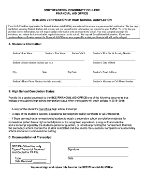 2015-2016 Verification of High School Completion