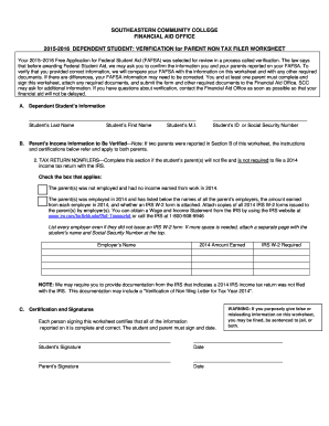 2015-2016 Parent Non-Tax Filer Worksheet