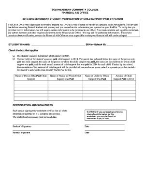 2015-2016 Dependent Student Child Support Verification Form