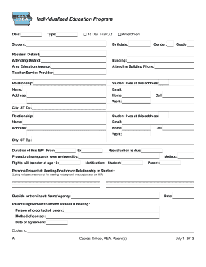 Individualized Education Program Form