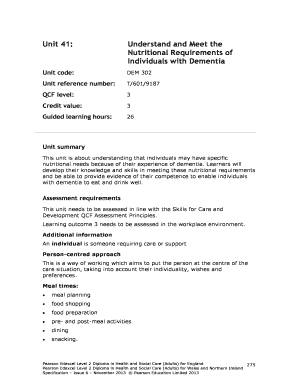 Dementia Nutrition Requirements Form