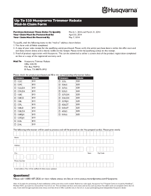 Husqvarna Trimmer Rebate Form
