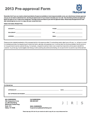 2013 Pre-approval Form - Husqvarna Group