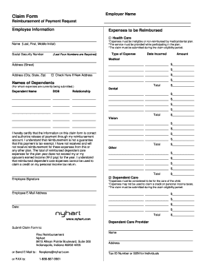Healthcare Reimbursement Claim Form