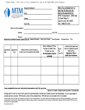 Medicaid Transportation Trip Log Form