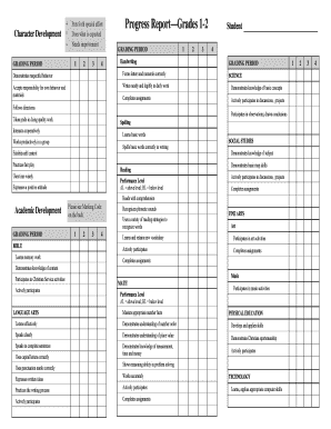 Student Progress Report Grades 1-2