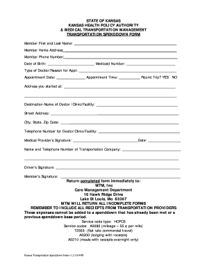 Kansas Medical Transportation Spenddown Form