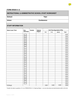 K-12 Instructional and Administrative Staff Worksheet