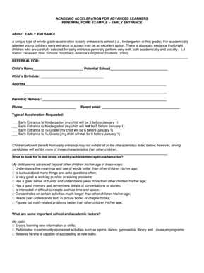 Early Entrance Referral Form