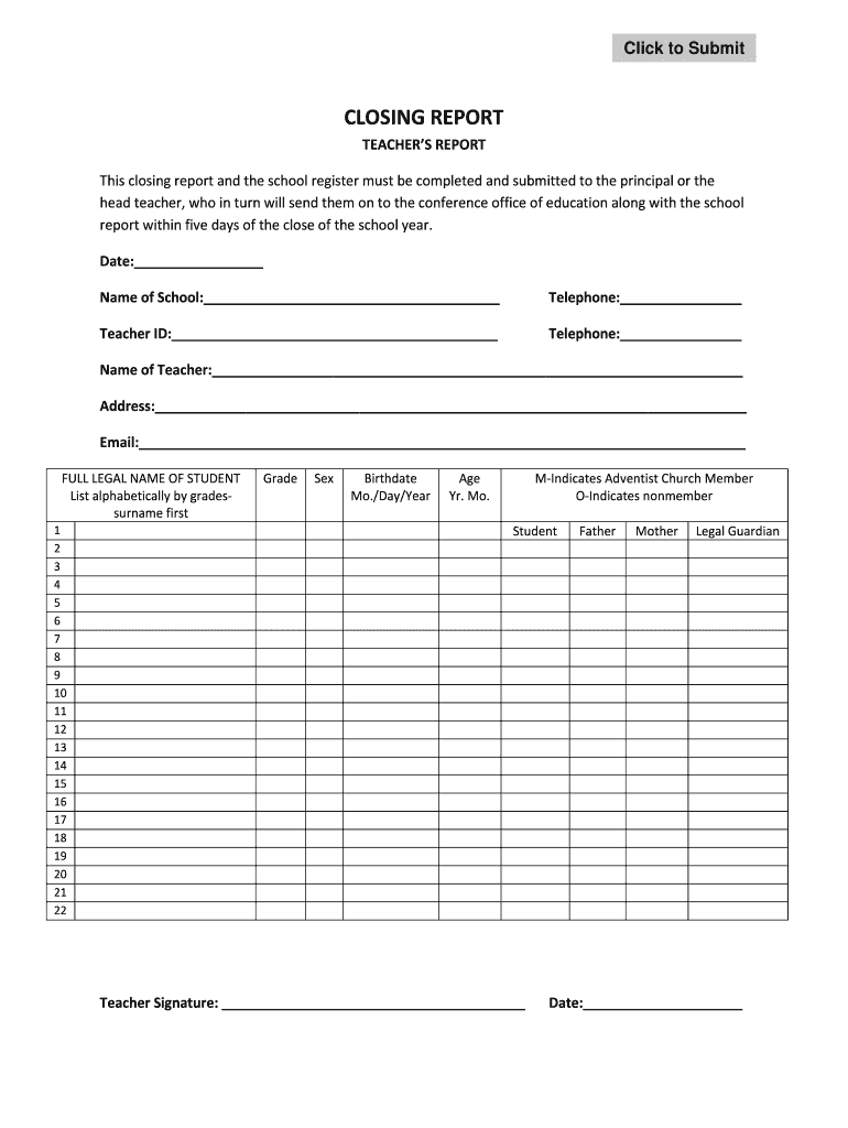 Fillable Online TEACHERS REPORT Fax Email Print pdfFiller