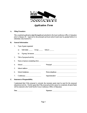 Education Grant Application Form