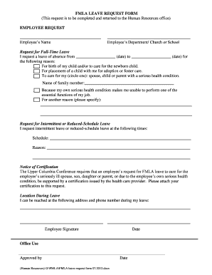 FMLA LEAVE REQUEST FORM EMPLOYEE REQUEST