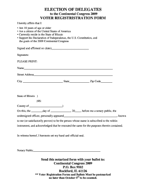 Voter Registration Form for Continental Congress 2009