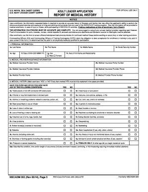US Naval Sea Cadet Corps Medical History Form