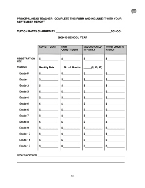 School Tuition Rate Form
