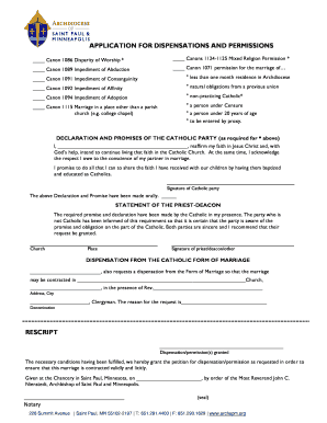 Catholic Church Dispensation Application