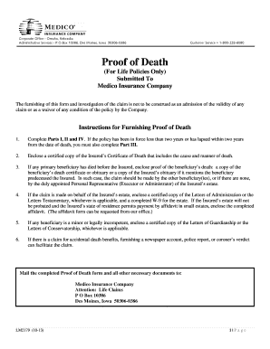 Proof of Death Form for Life Policies