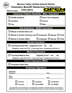 Voluntary Benefit Deduction Termination Form