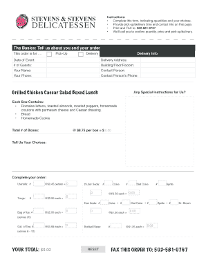 Delicatesen Catering Order Form