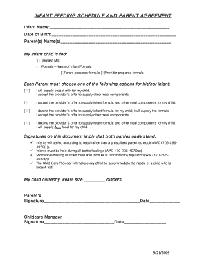 Infant Feeding Schedule and Parent Agreement