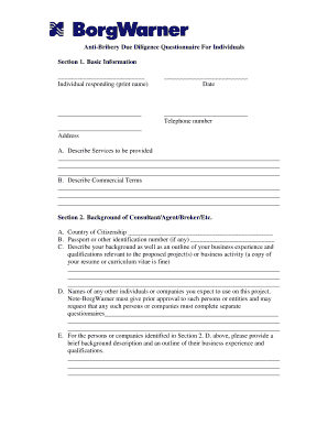 Anti-Bribery Due Diligence Questionnaire