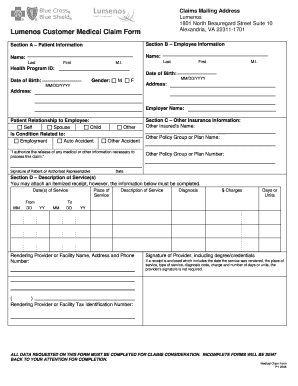 Lumenos Customer Medical Claim Form