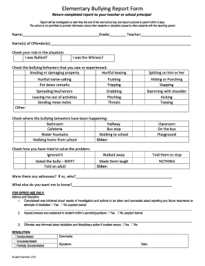 Elementary Bullying Report Form