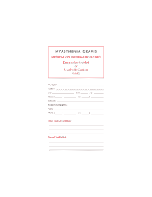Myasthenia Gravis Medication Information Card