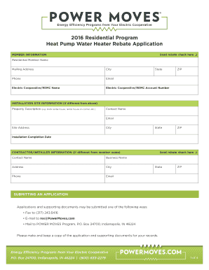 2016 Heat Pump Water Heater Rebate Application