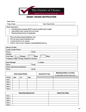 Grant Award Notification Form