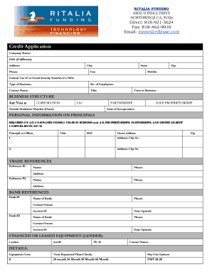 Ritalia Funding Credit Application
