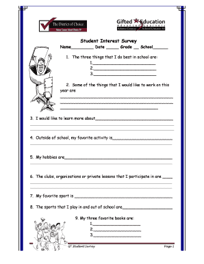 Student Interest Survey Form