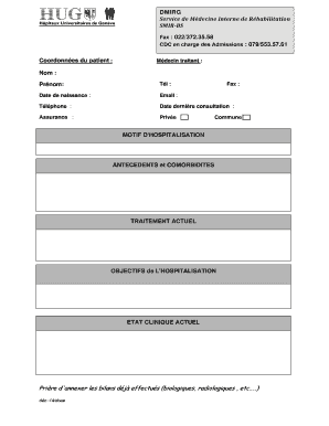 Formulaire d'admission à l'hospitalisation